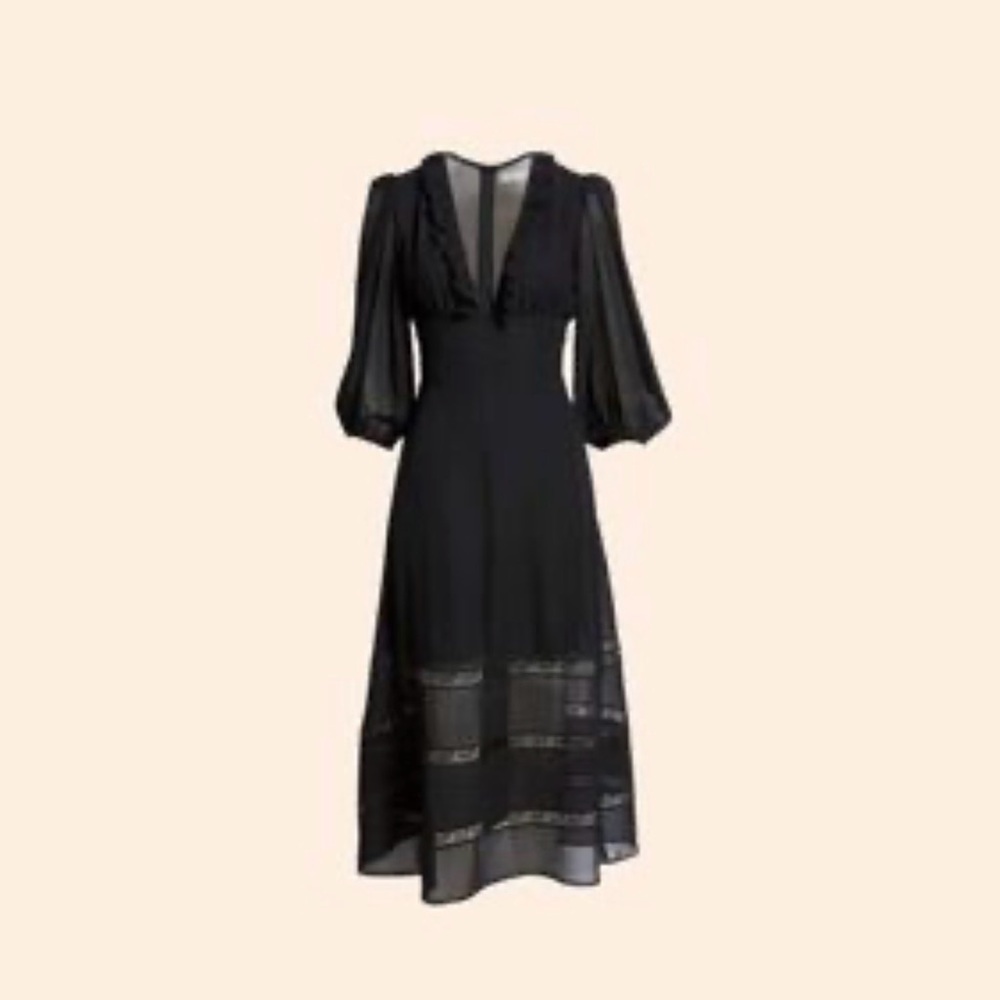 Reformation Black V-Neck Midi Dress, 8